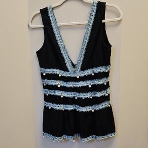 Free People Black and Blue Embellished Blouse